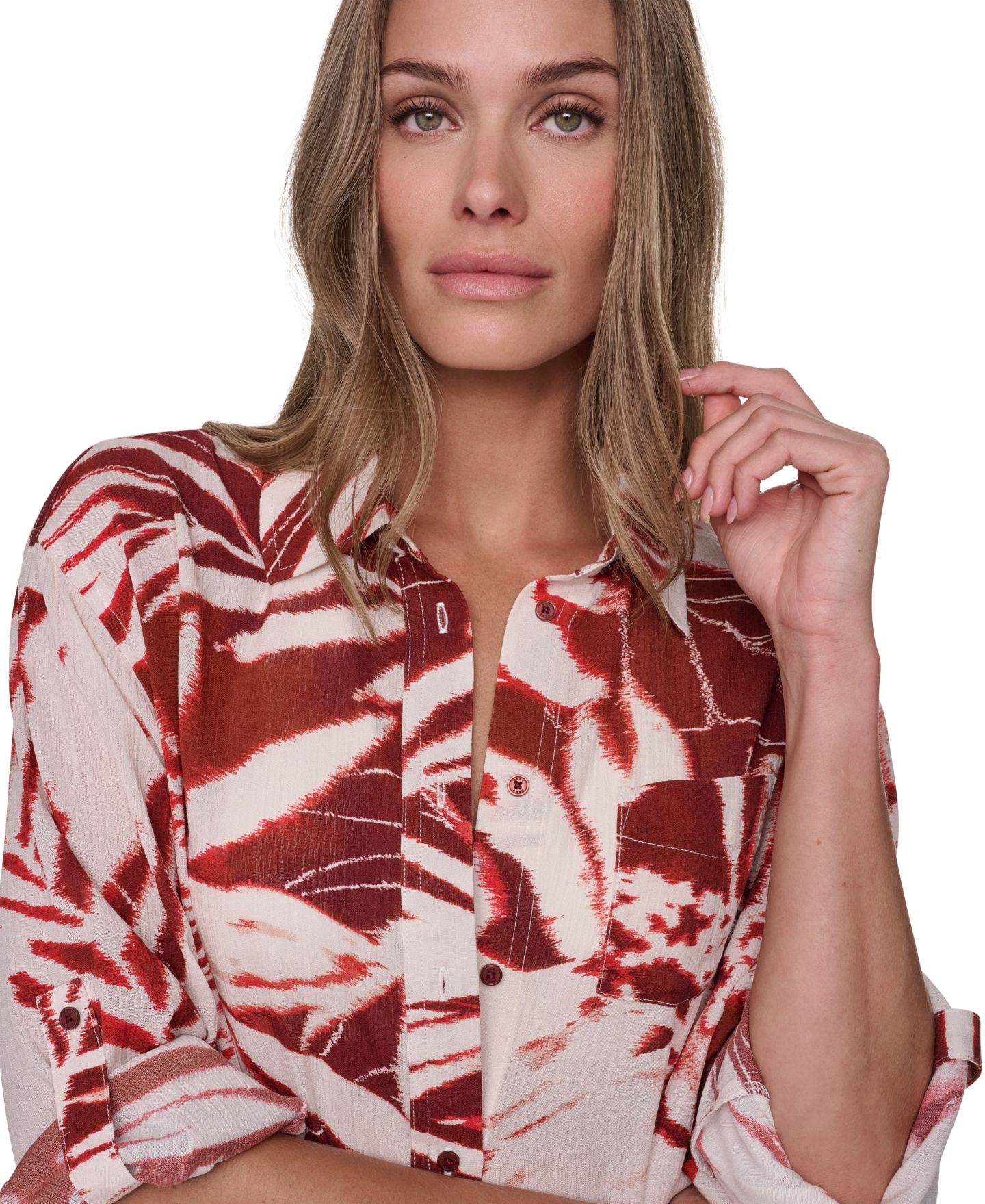 Женская рубашка DKNY Gauze Collared Button-Front Beach, цвет: Чёрный — фото 28