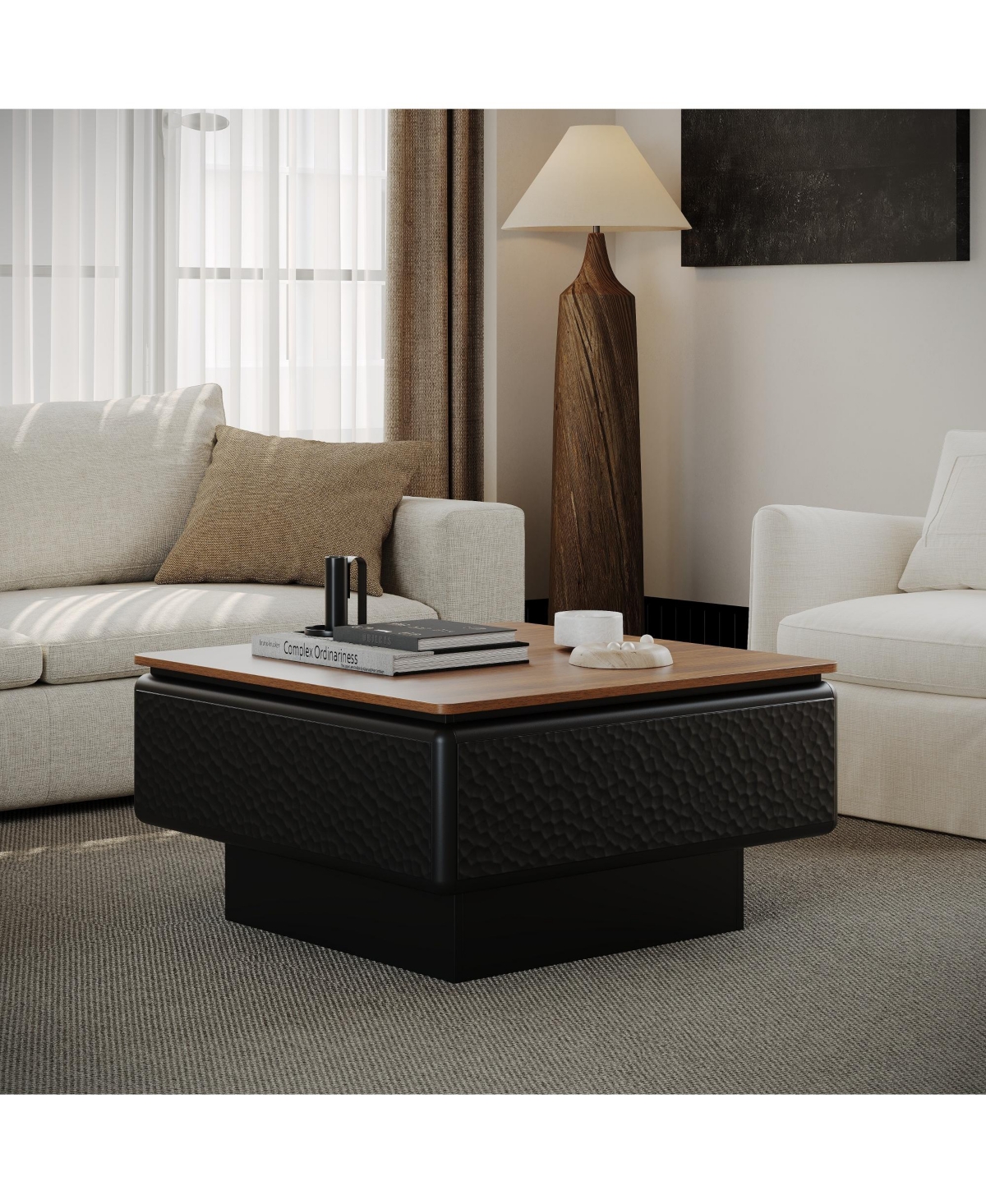 Clihome 31" Lift Top Coffee Table, Mid Century Square Table with Hidden Storage for Living Room