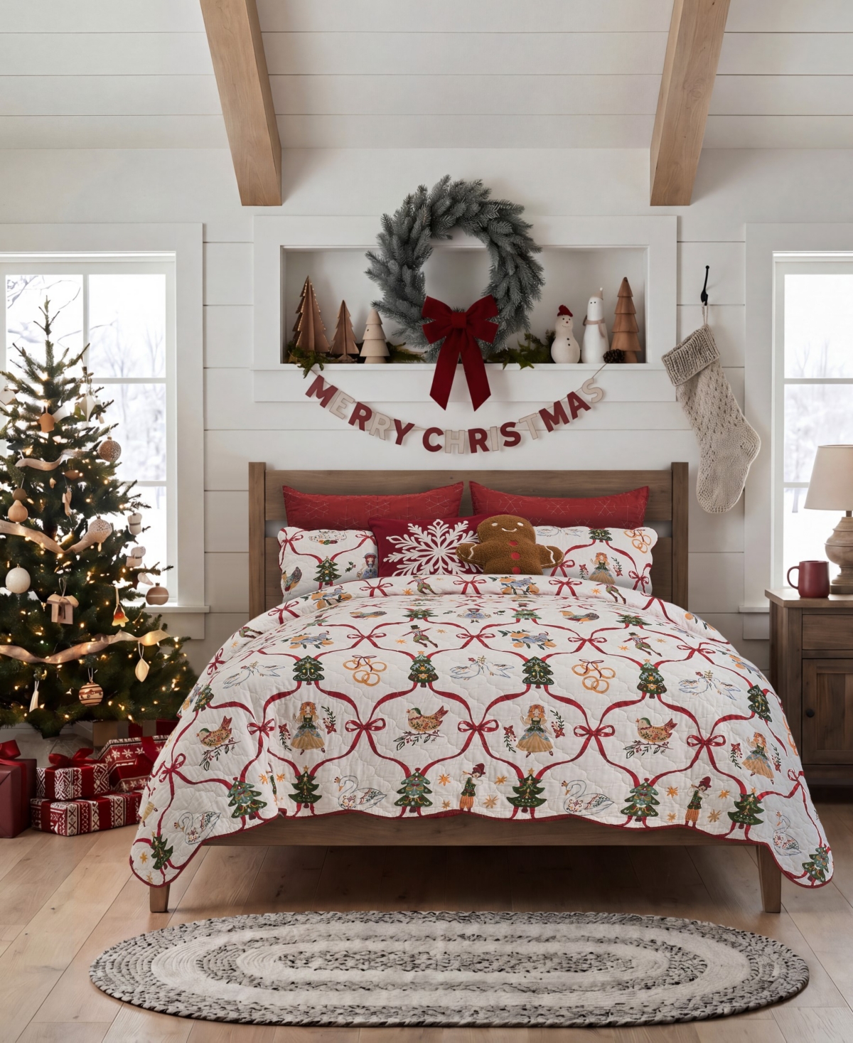 Greenland Home Fashions 12 Days of Christmas Holiday Cotton 3-Piece Quilt Set, King - Multi
