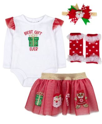 Baby Girls' Holiday Long-Sleeve Bodysuit, Tutu Skirt, Leg Warmers and Headband; 4-Piece Set