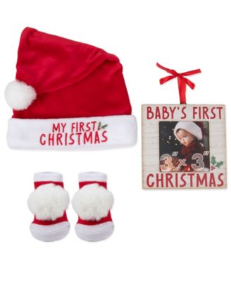 Boys' and Girls' First Christmas Santa Hat, Photo Frame and Socks, 3-Piece Set