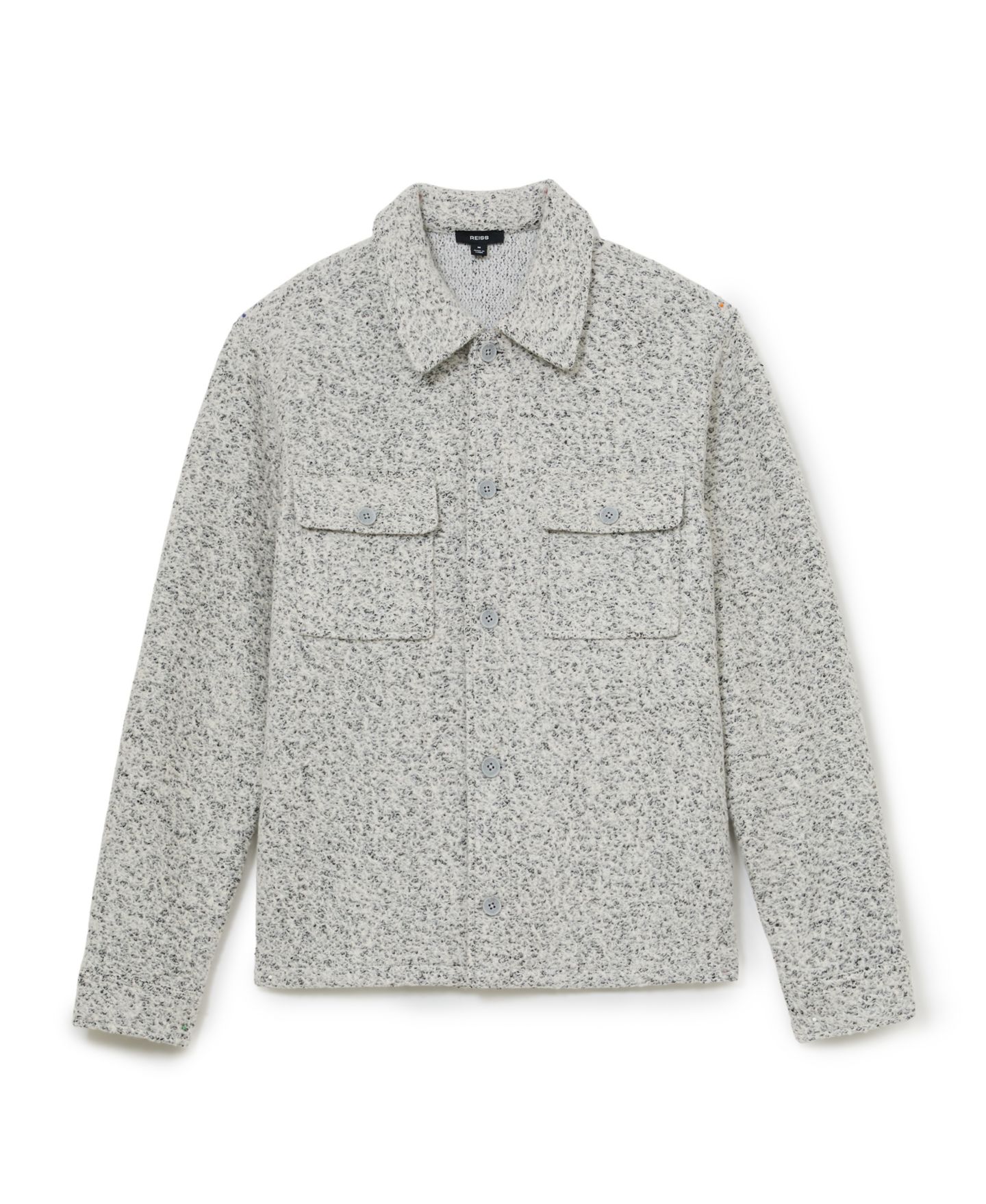 Мужская рубашка REISS Kingsley Long-Sleeve Speckled-Bouclé Classic-Fit Overshirt, цвет: Серый / Белый — фото 5