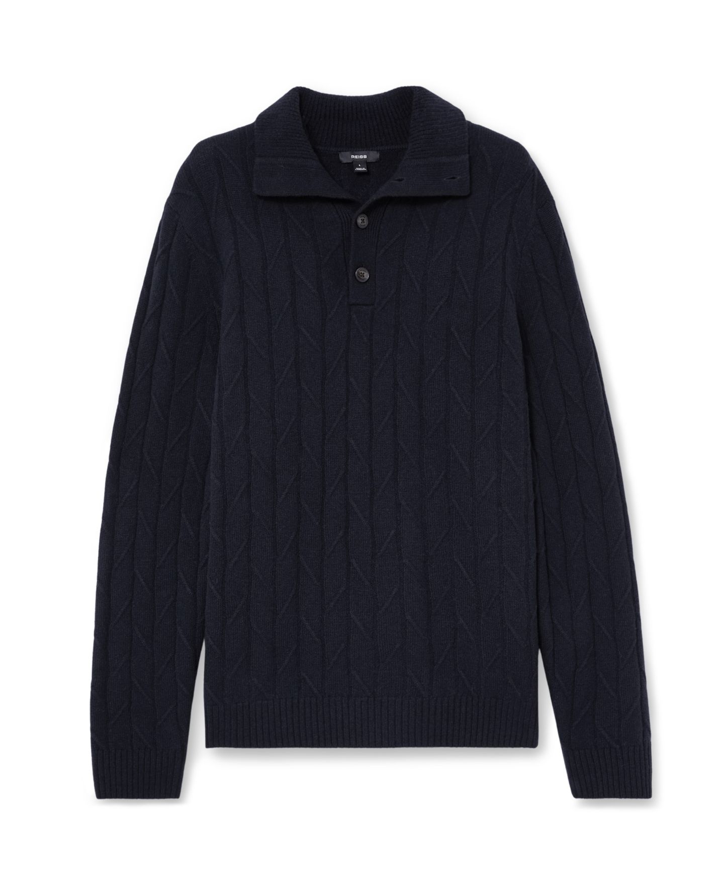 Мужской свитер REISS Farnham Cable-Knit Funnel-Neck Wool, цвет: Тёмно-синий — фото 5