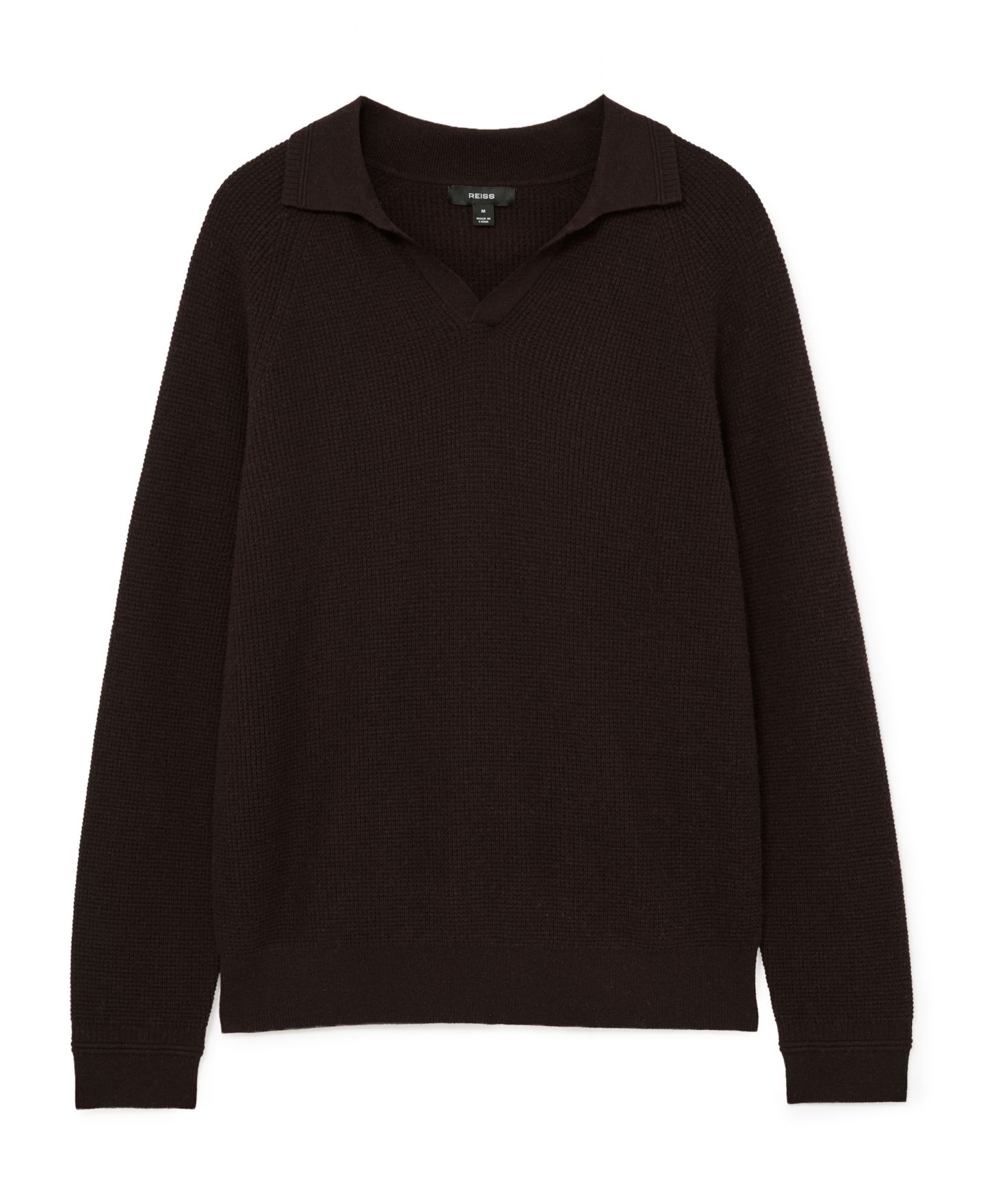Мужской свитер REISS Spence Open-Collar Textured-Knit, цвет: Шоколадный коричневый — фото 5