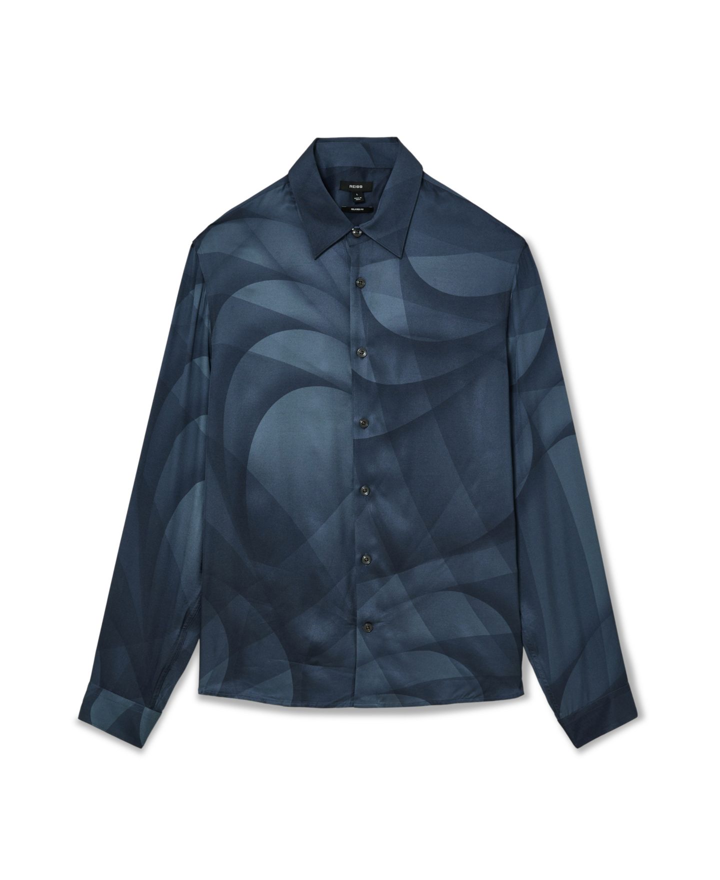 Мужская рубашка REISS Abstract Print Long Sleeve Button Up, цвет: Тёмно-синий — фото 5