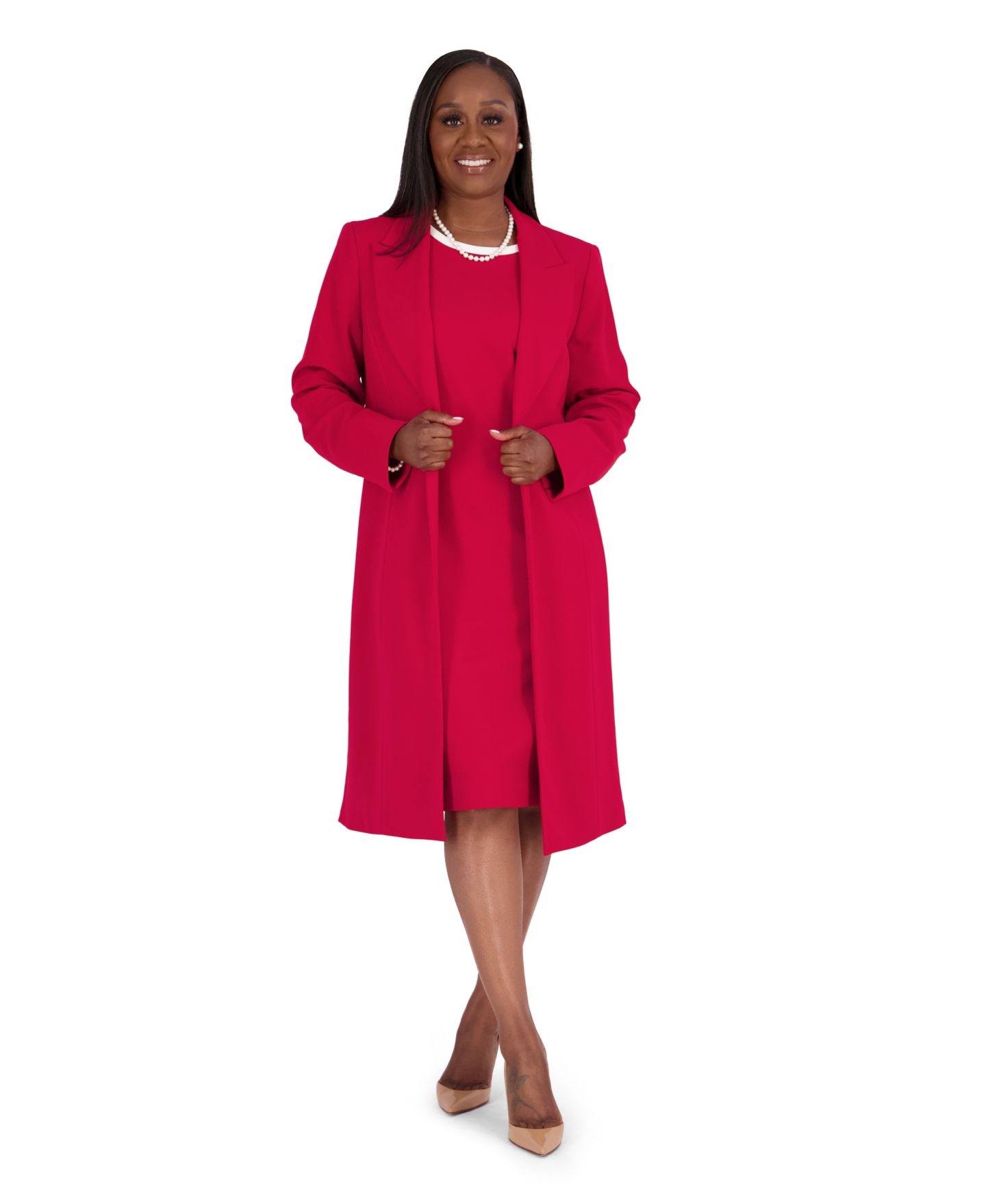 Женская куртка Kasper Peak Lapel Mid-Length Lined, Regular and Plus Size, цвет: Малиновый — фото 1