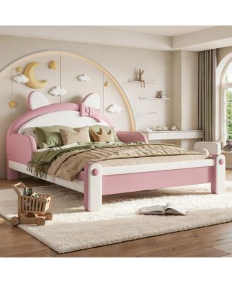 Cute Cat Upholstered Kids Platform Bed