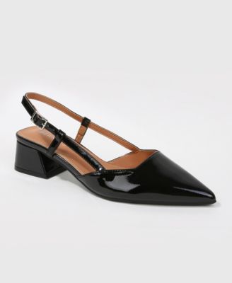 Vieda Pointed-Toe Slingback Low-Block-Heel Faux Leather Pumps
