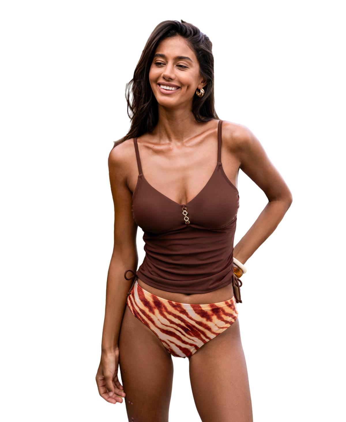 Cupshe Women's Drawstring Side Animal Print Tankini Set - Brown