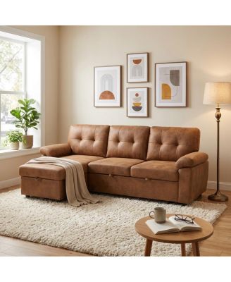  88.5" Convertible L-Shaped Pull-Out Sectional Sofa Bed with Storage Chaise