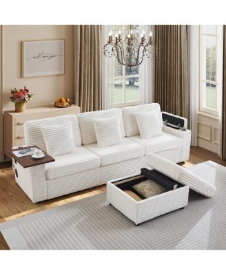  Oversized Modular Corduroy Sectional with Cup Holders, USB and Bluetooth Speaker