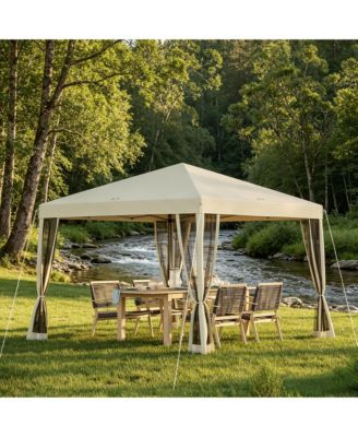 Pop Up Canopy Tent with Netting, Beige, Steel, Oxford Fabric, Mesh Construction, Helps cool you down and stops sunburns