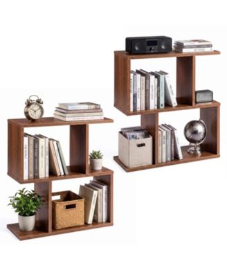 Set of 2 3-Tier Geometric Bookshelves with Open-Ended Display Sides