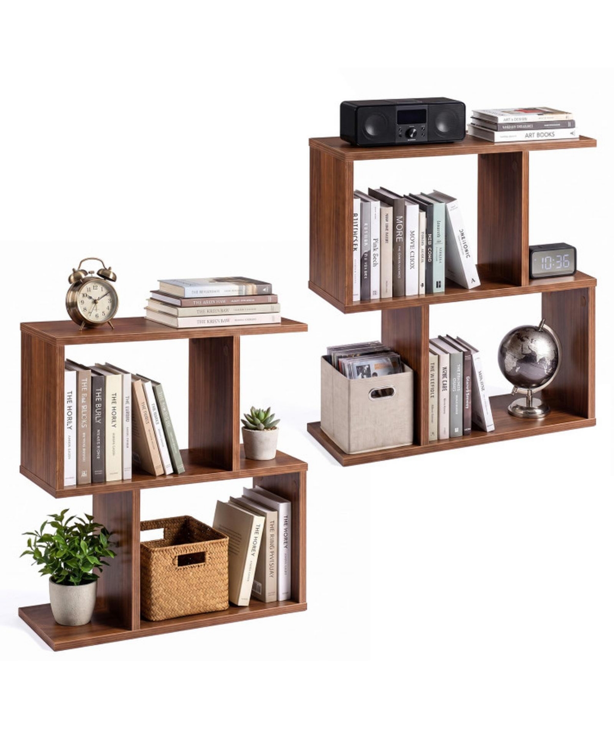 Gouun Set of 2 3-Tier Geometric Bookshelves with Open-Ended Display Sides