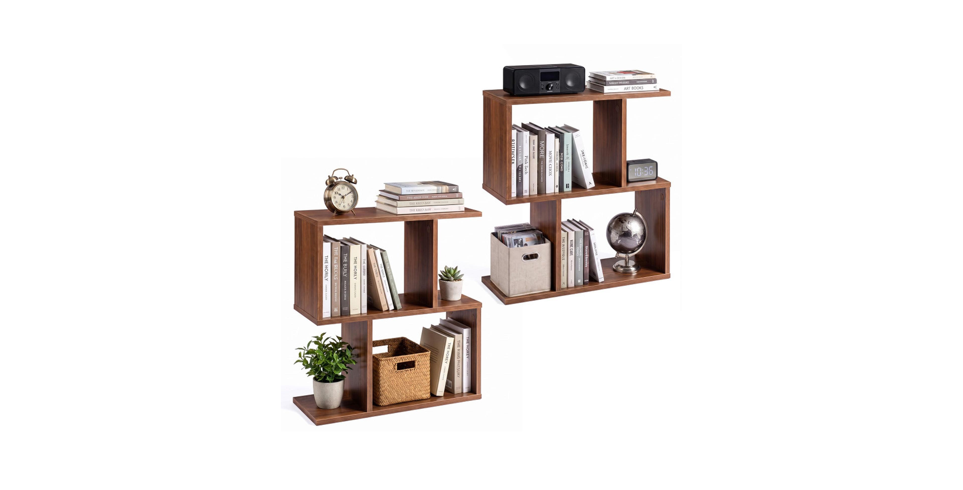 Gouun Set of 2 3-Tier Geometric Bookshelves with Open-Ended Display Sides
