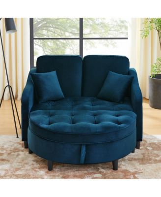  Blue 2-Seater Sofa with Storage Footstool, USB Charging and Pillows