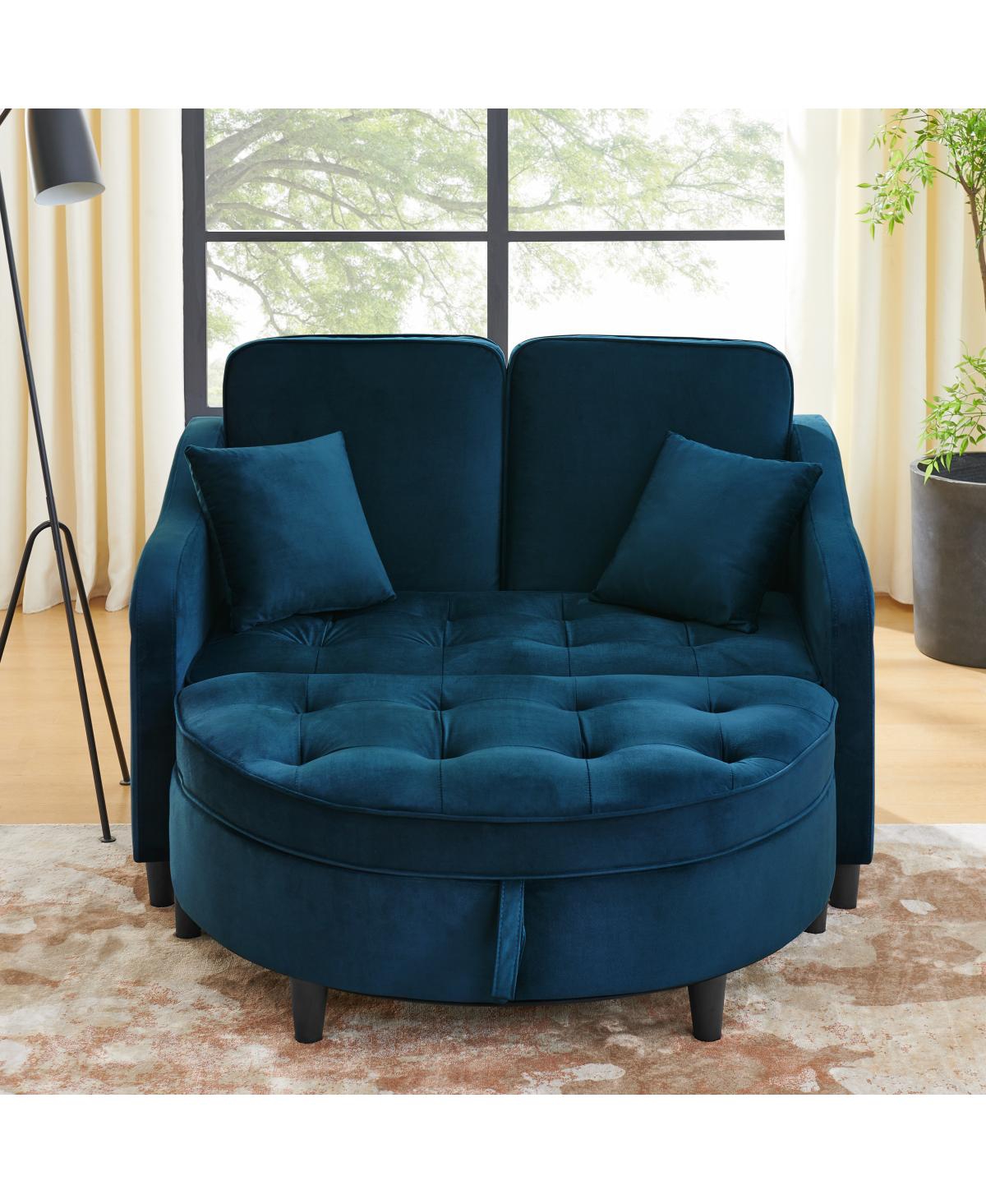 Streamdale Furniture Blue 2-Seater Sofa with Storage Footstool, Usb Charging and Pillows