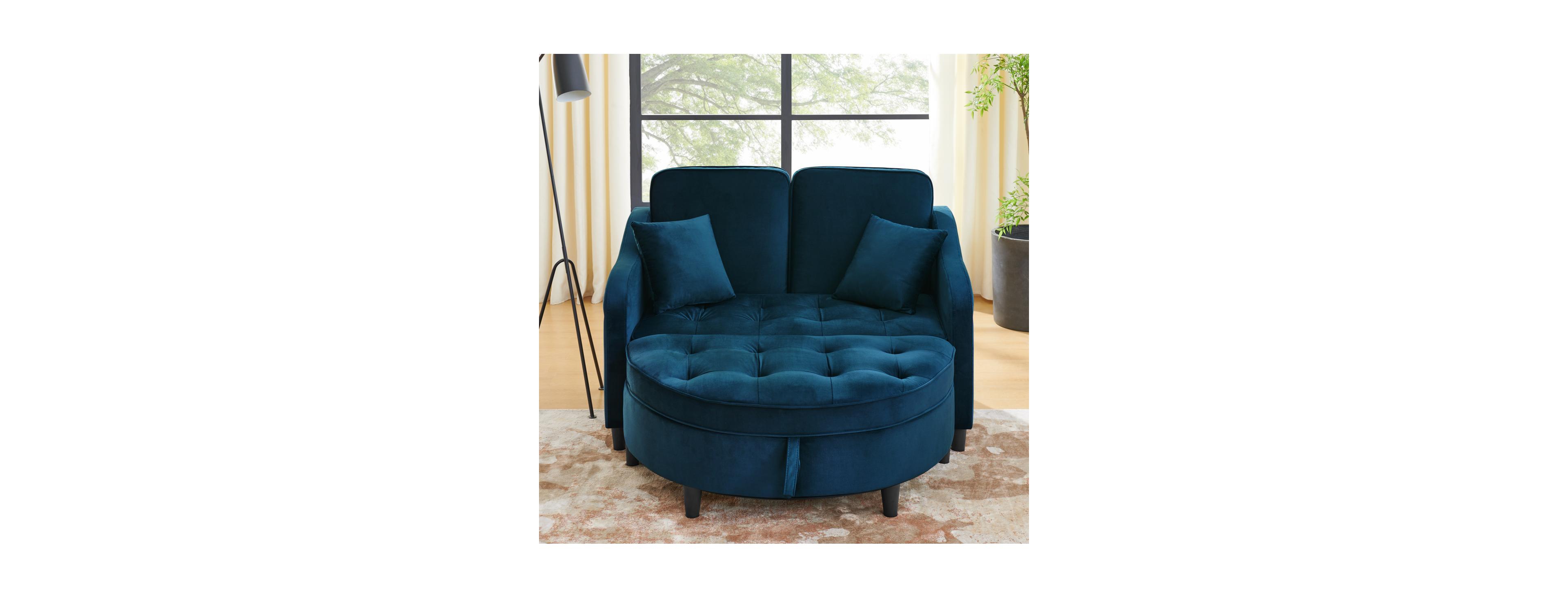 Streamdale Furniture Blue 2-Seater Sofa with Storage Footstool, Usb Charging and Pillows