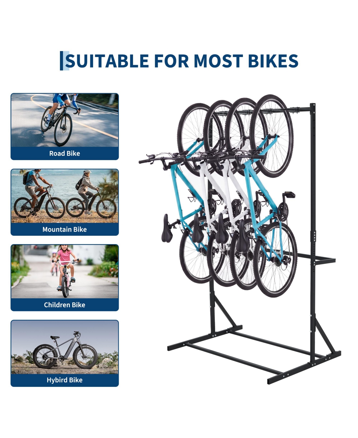 GarveeLife Freestanding Bike Rack Stand for Up to 4 Bikes, 136kg Capacity Floor Bike Storage for Garage