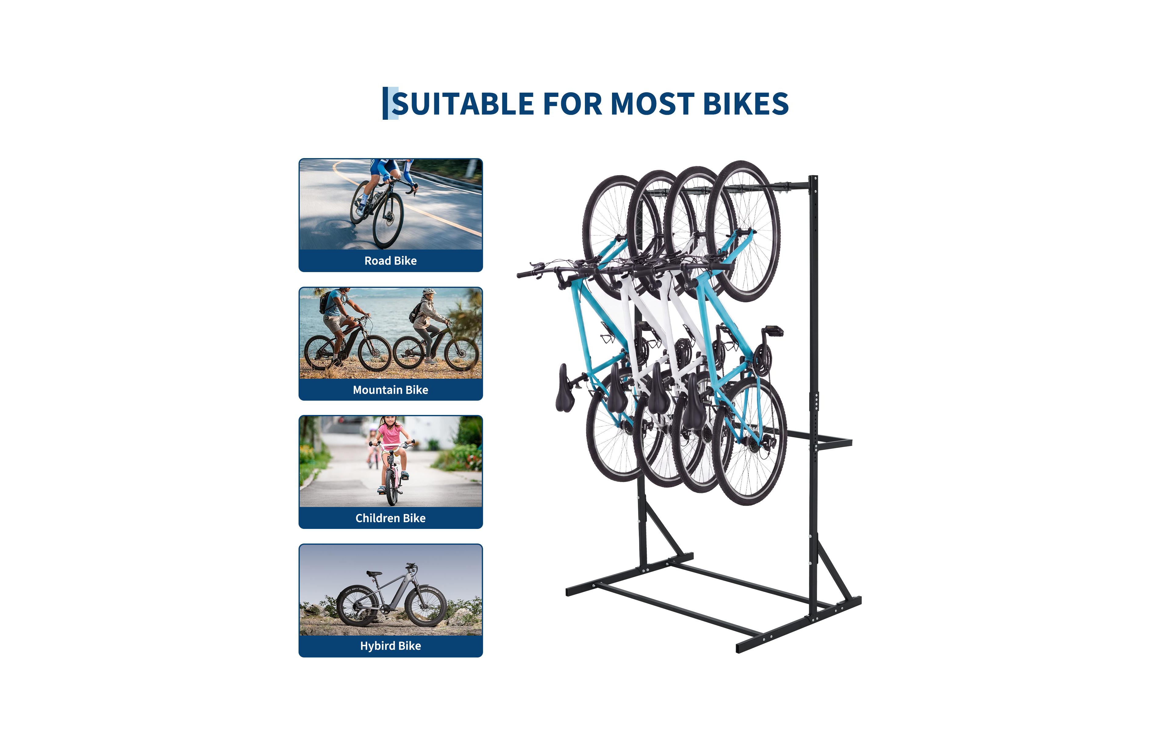 GarveeLife Freestanding Bike Rack Stand for Up to 4 Bikes, 136kg Capacity Floor Bike Storage for Garage