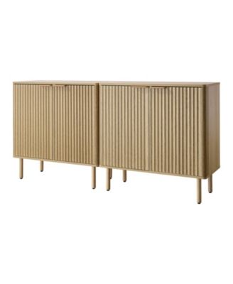 Fluted Coffee Bar Cabinet with Four Barn Doors and Two Tier Storage