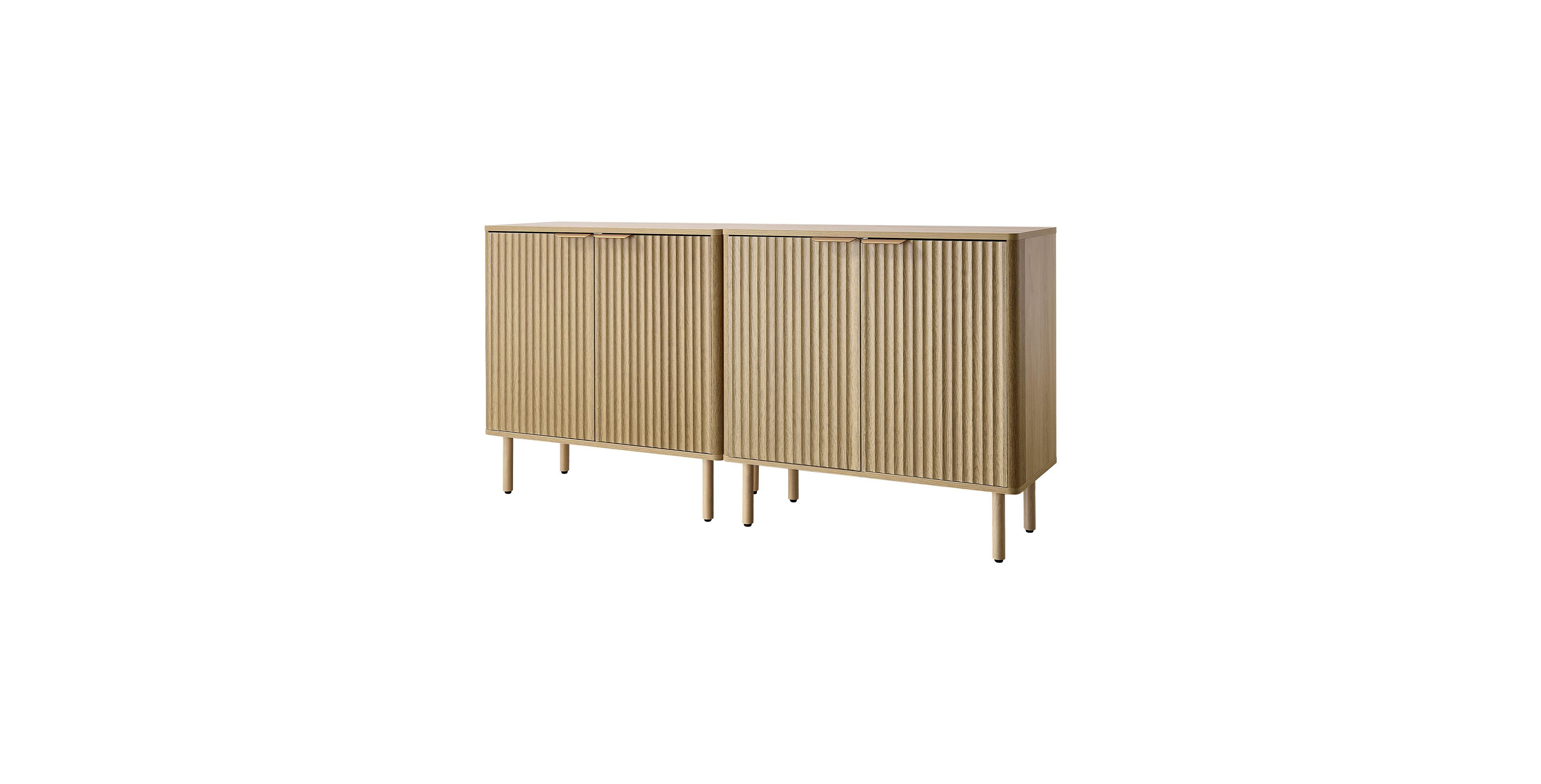 Gouun Fluted Coffee Bar Cabinet with Four Barn Doors and Two Tier Storage