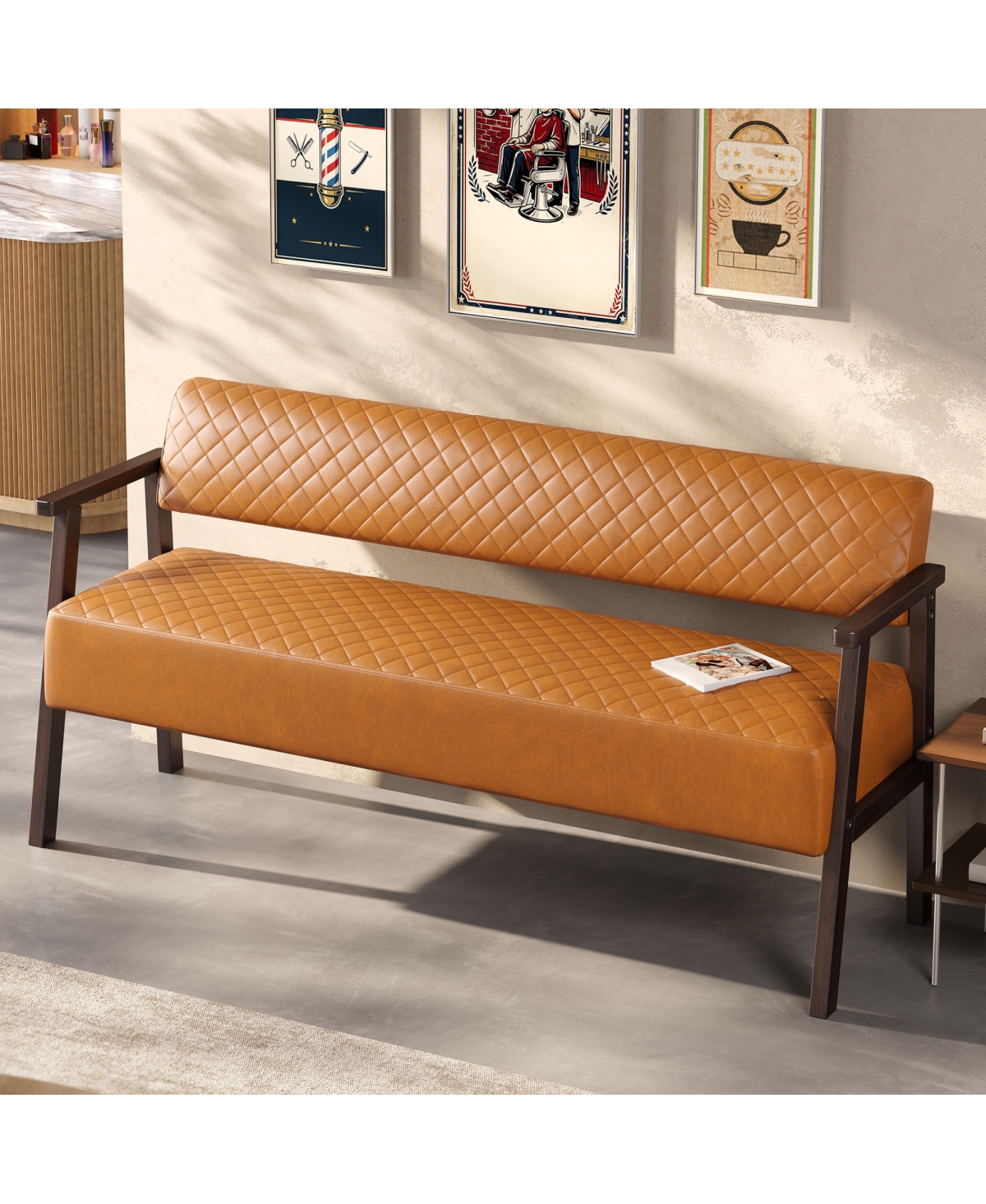 Streamdale Furniture Diamond Quilted Pu Faux Leather Waiting Bench, Dark Brown - Dark brown