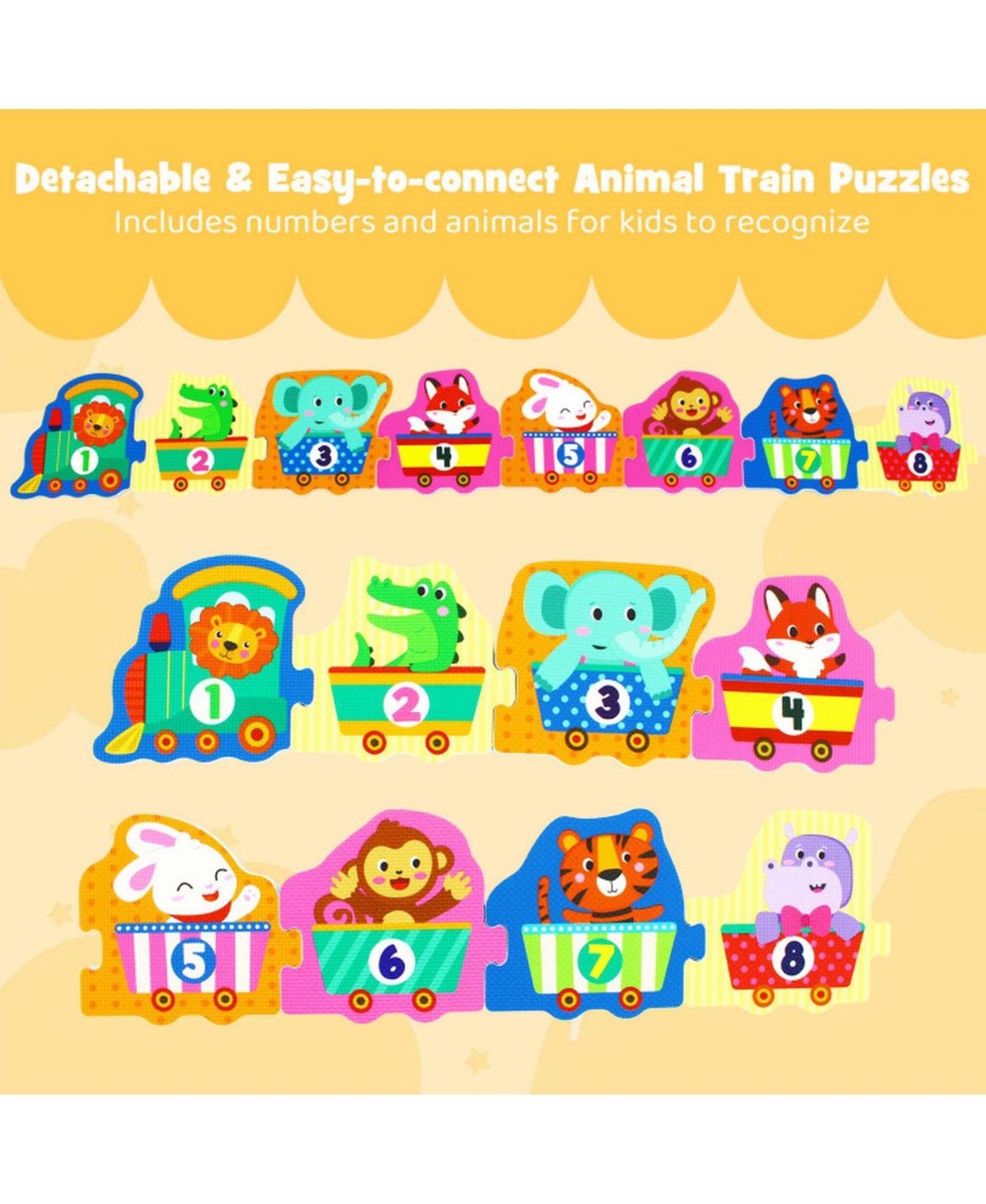 Детские игрушки HONGGE 8-Piece Interlocking Foam Puzzle Tiles with Animals, Ages 10 Months+, цвет: Оранжевый — фото 4