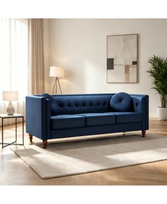 Classic Tufted Velvet Chesterfield Sofa with Wood Legs