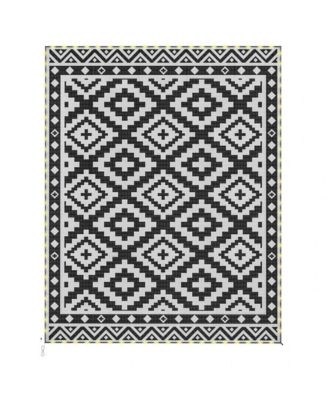 Reversible Outdoor Rug, PP, Non-woven fabric, Plastic Construction, Includes a 37.5' LED string for a unique, warm