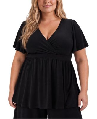 Plus Size Flutter Sleeve Surplice Babydoll Top