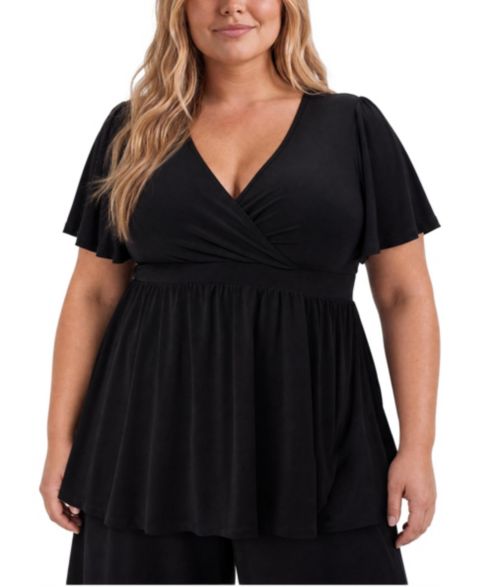 Бэби-долл, оборки, с запахом — Torrid, цвет: Глубокий чёрный