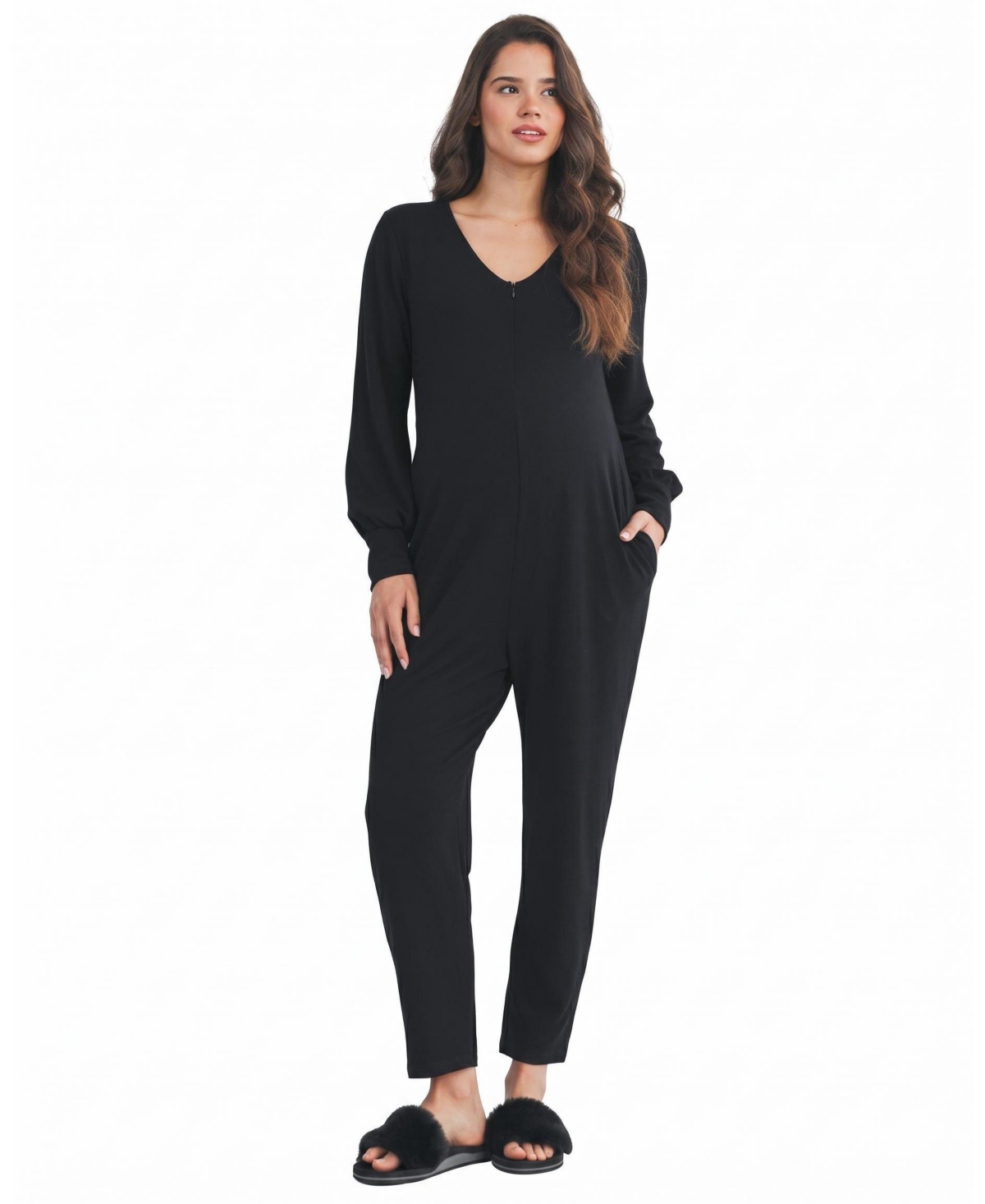 Hello Miz Women's French Terry Long Sleeve Jumpsuit Nursing Friendly