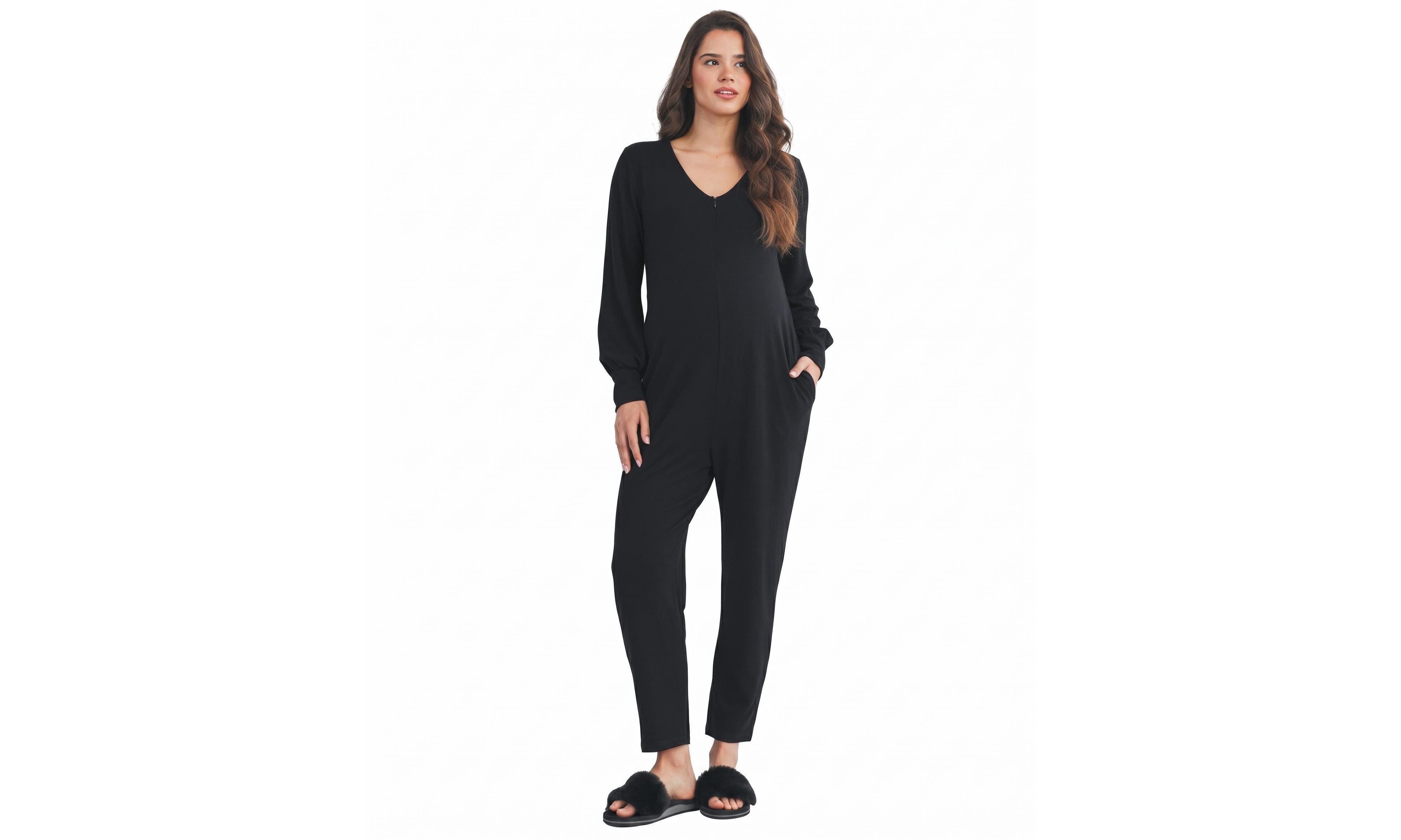 Hello Miz Women's French Terry Long Sleeve Jumpsuit Nursing Friendly