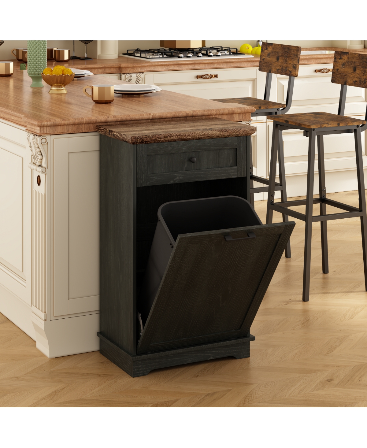 Streamdale Furniture 10 Gallon Tilt Out Wood Trash Cabinet with Drawer
