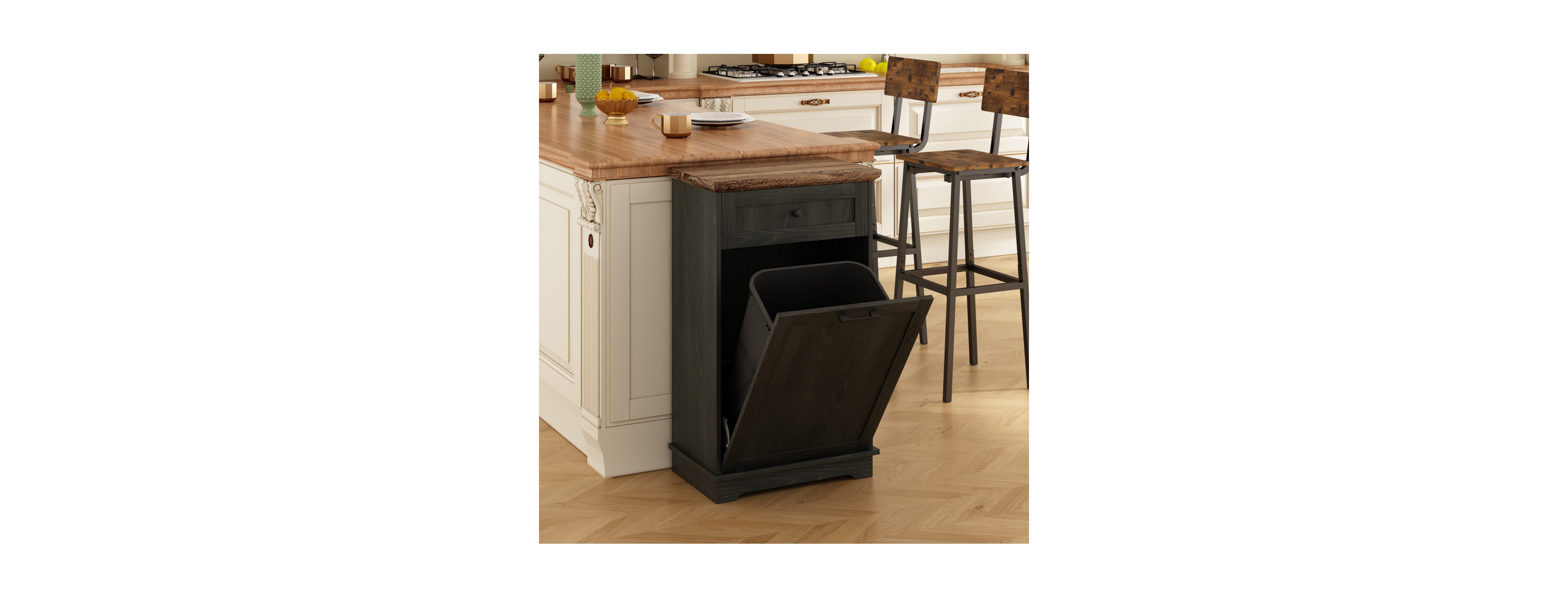 Streamdale Furniture 10 Gallon Tilt Out Wood Trash Cabinet with Drawer