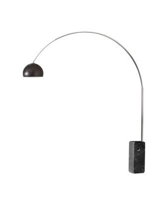Iconic Arc Lamp - Satin Nickel,  Marble Base, Half Dome  Nickel Shade, Dimmable