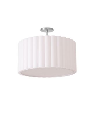 Scallop Semi-Flush Mount - Satin Nickel Steel, Drum Linen Shade, Dimmable, Bulb Included