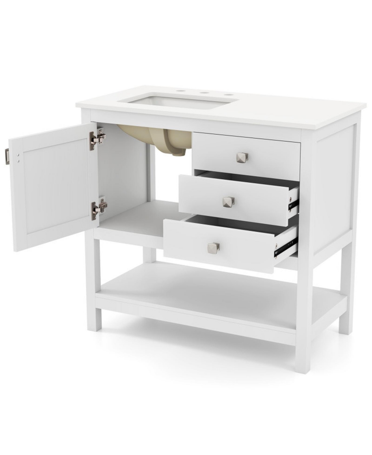 Sugift 36-Inch Freestanding Bathroom Vanity with Ceramic Sink and Storage - White