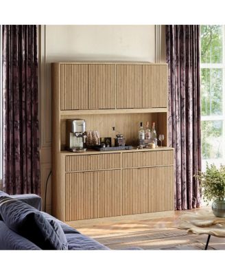 Kitchen Pantry Cabinet 71 Inch Wood Power Outlet Open Countertop Storage Cabinet
