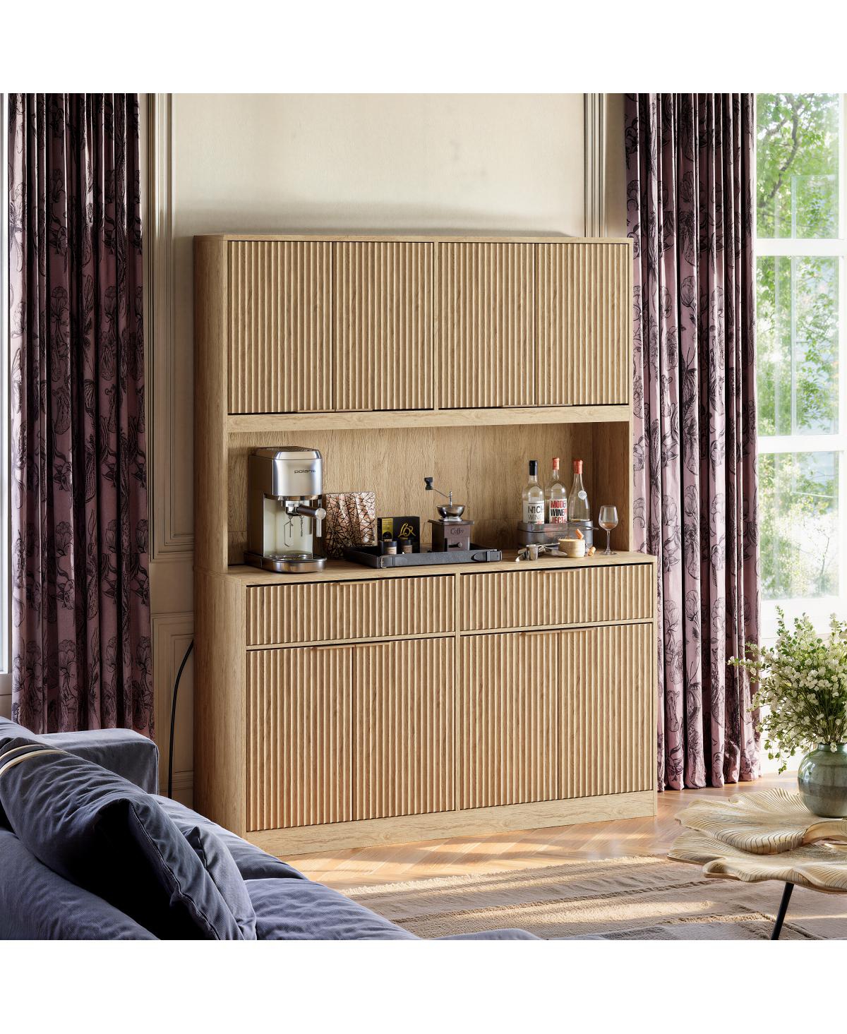 Streamdale Furniture Kitchen Pantry Cabinet 71 Inch Wood Power Outlet Open Countertop Storage Cabinet