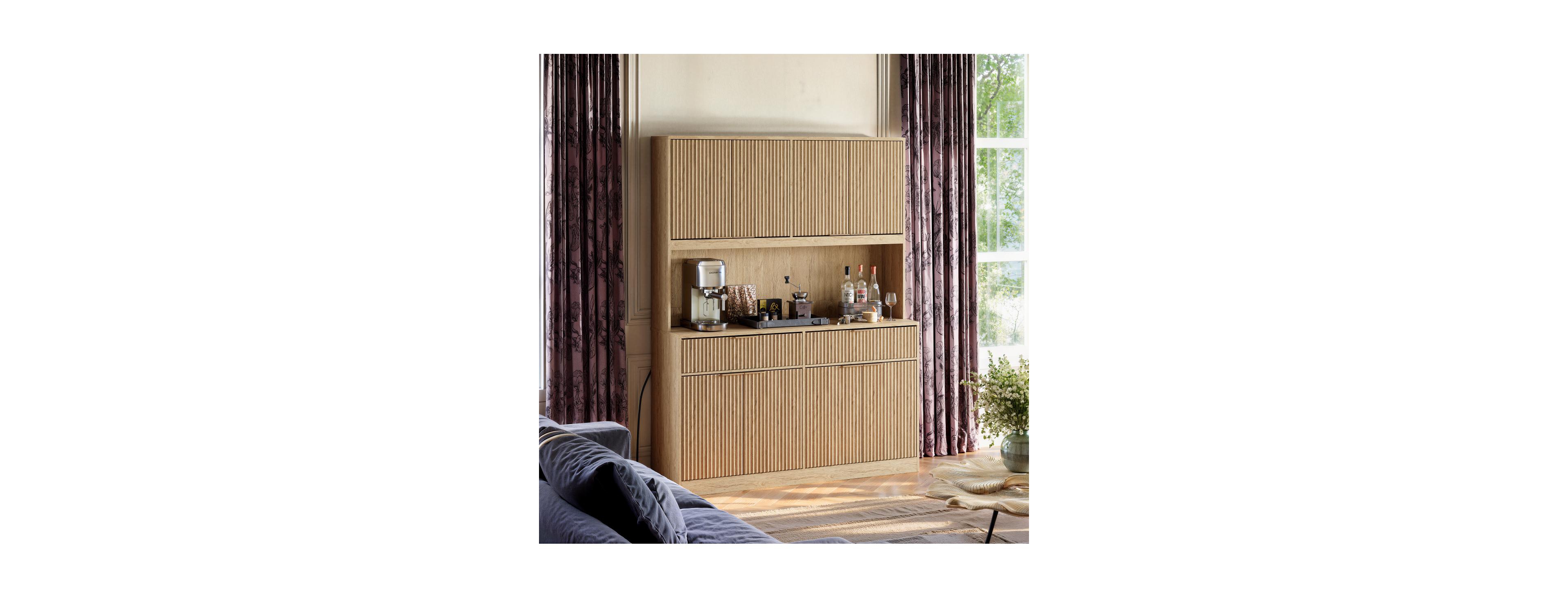 Streamdale Furniture Kitchen Pantry Cabinet 71 Inch Wood Power Outlet Open Countertop Storage Cabinet