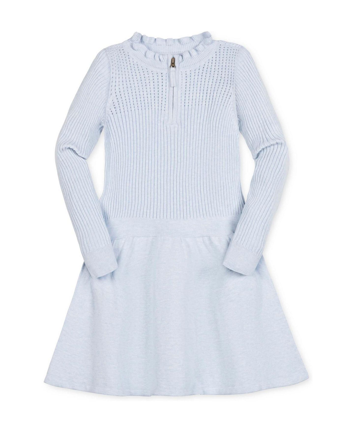 Платье Hope & Henry Organic Cotton Half-Zip Ruffle-Neck Sweater Dress для девочек, цвет: Светлый синий меланжевый — фото 1