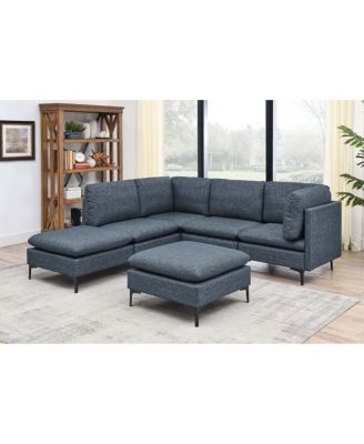 Linen Upholstered Modular Sectional with Metal Legs