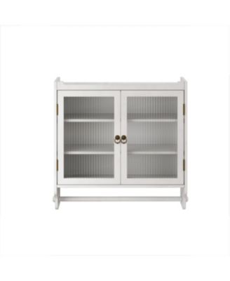 Wall Mounted Storage Cabinet 24.8 Inch 11 lbs Capacity per Shelf Fluted Glass Double Doors 3 Tier Removable Shelves Towel Rack