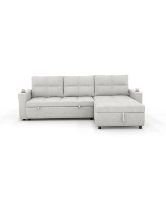 Convertible L-Shaped Fabric Sleeper Sofa with Storage and USB