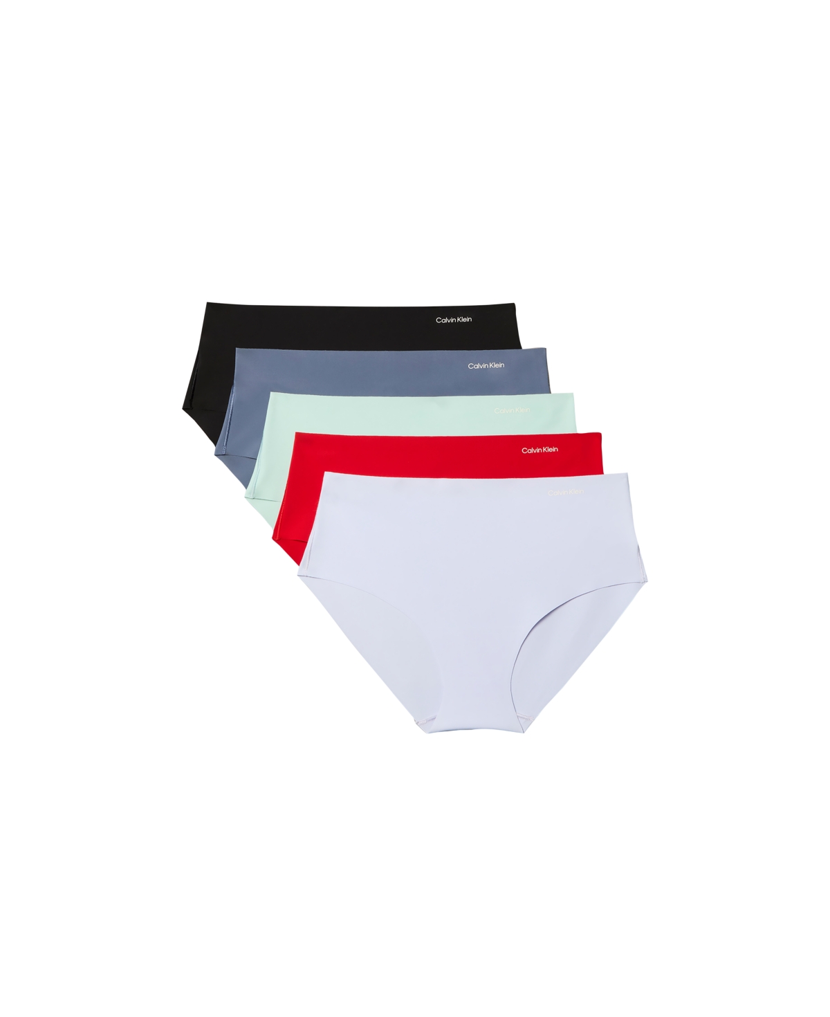 Calvin Klein Invisibles Microfiber Stretch Seamless Hipster Panty, 5-Pack, QD5419 - Black/ Aqua Blue/ Grisaille/ Goji/ Ameth