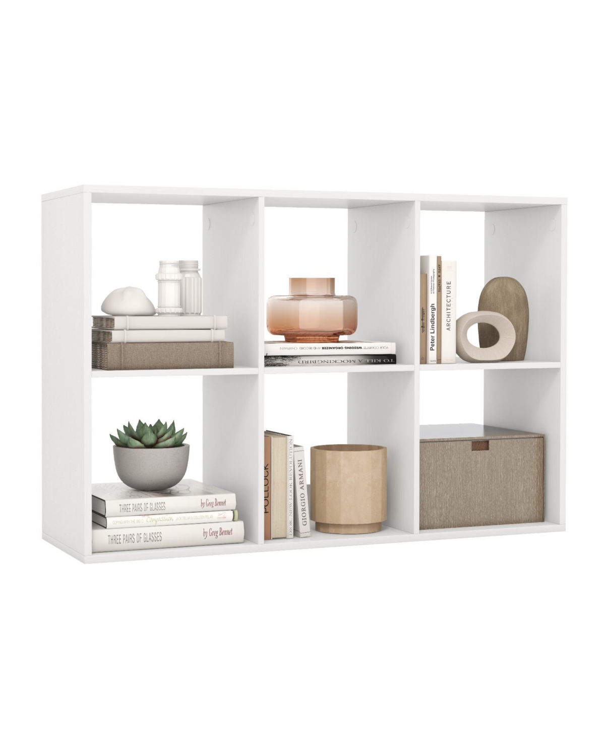 Mecale 6 Cube Bookshelf with Back Guardrail for Living Room Bedroom - White