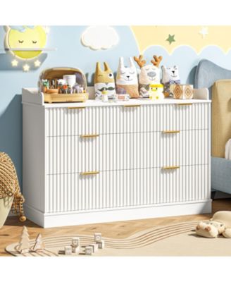 7 Drawer Wood Baby Dresser Nursery Dresser Fluted Chest with Handles Safe Spacious Storage Organizer