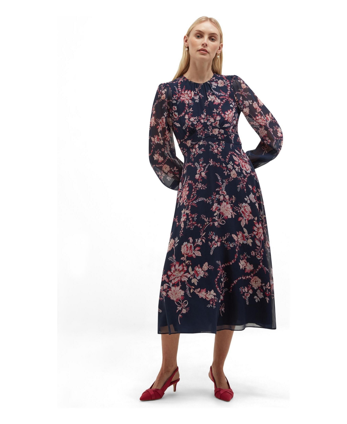 Hobbs London Women's Demi Floral Print Silk Midi Dress